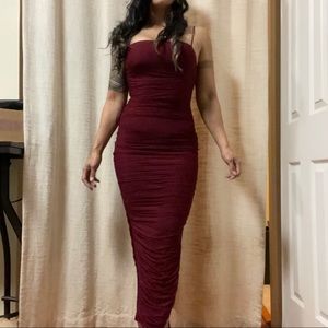 FASHION NOVA Ruched Midi Dress